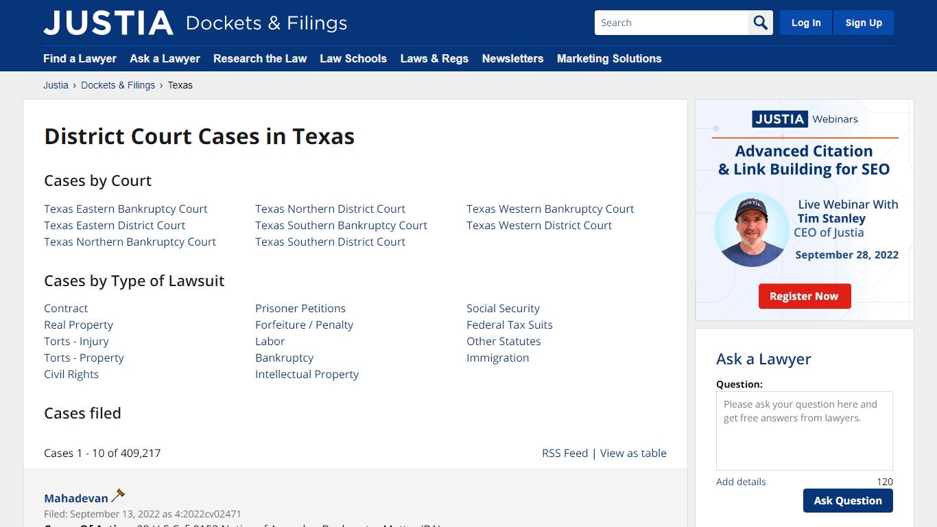 Cases, Dockets and Filings in Texas | Justia Dockets & Filings